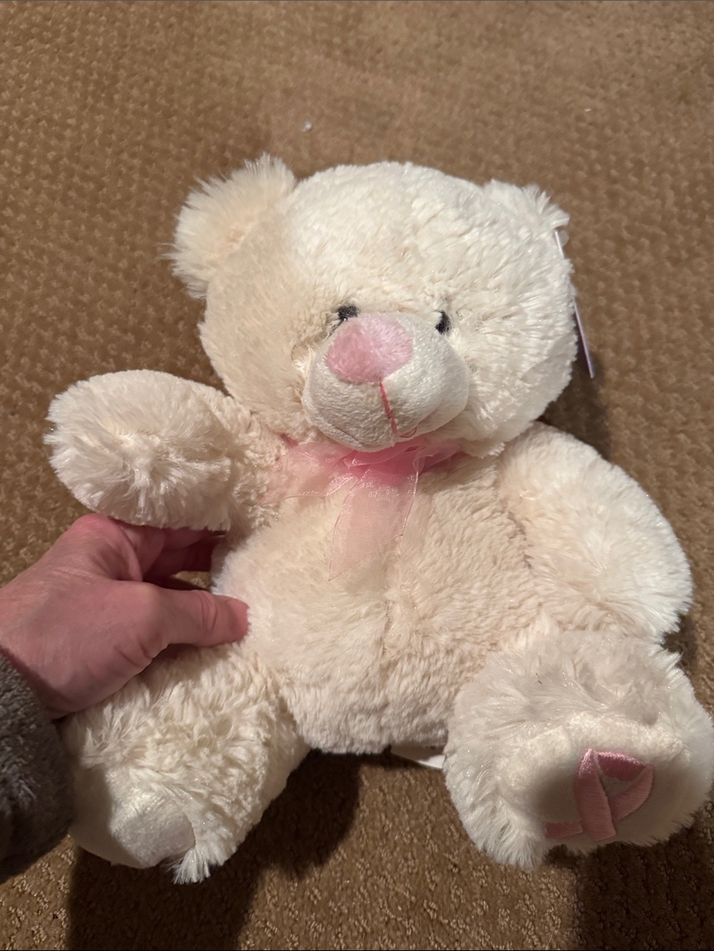 Plush Cream Teddy Bear with Pink Accents  for breast cancer Soft Kids Toy